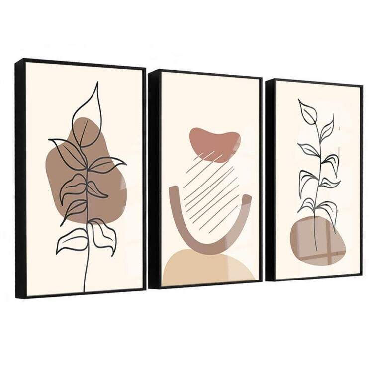 Kit 3 Quadros Decorativos Floral Minimalista Tons de Marrom e Branco