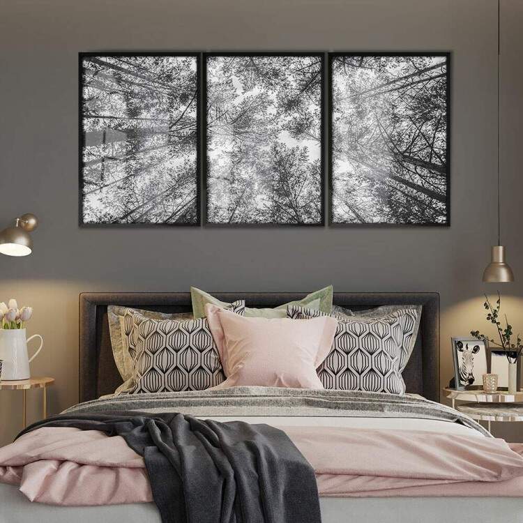 Kit 3 Quadros Decorativos Floresta Preto e Branco