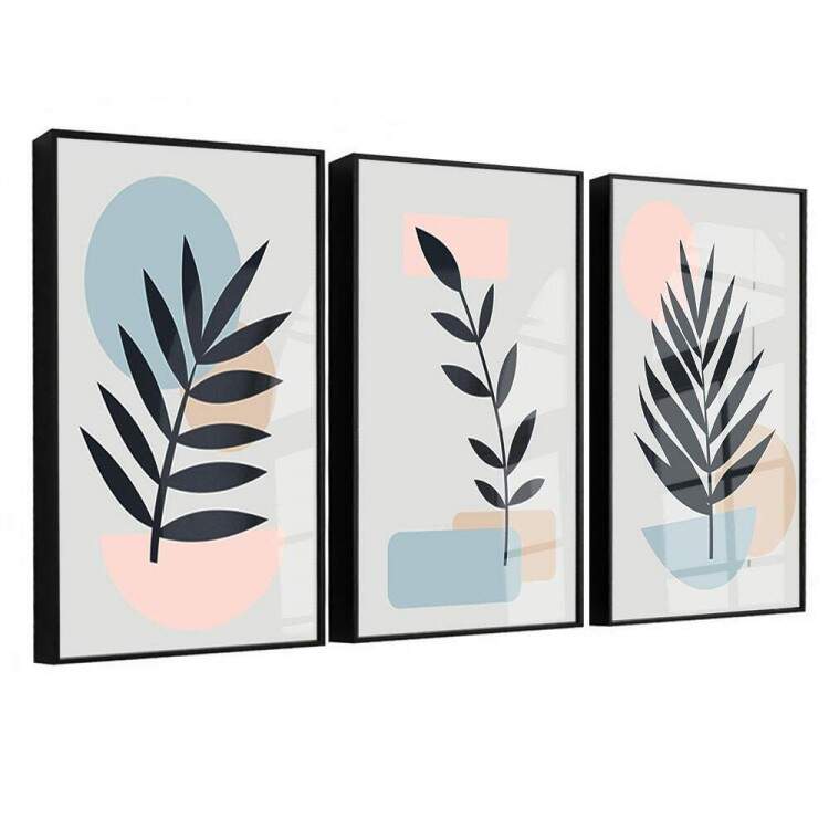 Kit 3 Quadros Decorativos Minimalista Folhas Fundo Branco