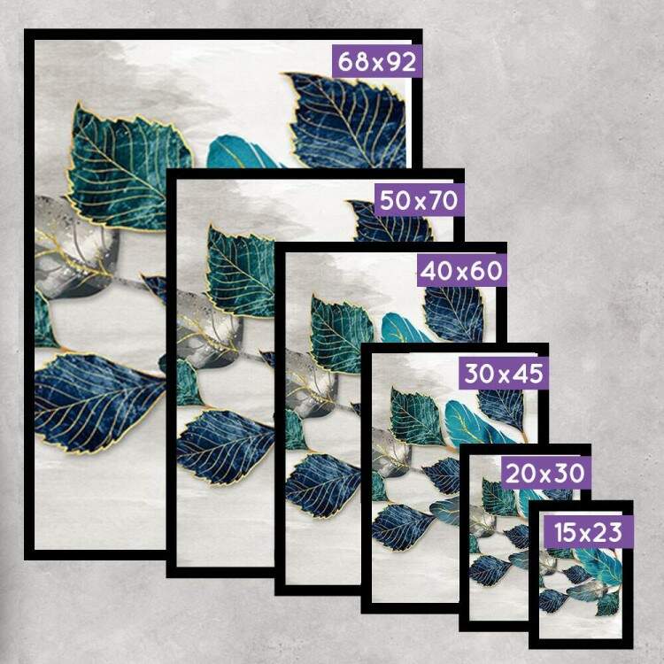 Kit 3 Quadros Decorativos Folhas Azuis Fundo Branco
