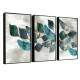 Kit 3 Quadros Decorativos Folhas Azuis Fundo Branco