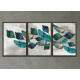 Kit 3 Quadros Decorativos Folhas Azuis Fundo Branco