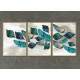 Kit 3 Quadros Decorativos Folhas Azuis Fundo Branco