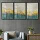 Kit 3 Quadros Decorativos Abstrato M�rmore Verde, Ouro e Bege