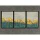 Kit 3 Quadros Decorativos Abstrato M�rmore Verde, Ouro e Bege