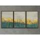 Kit 3 Quadros Decorativos Abstrato M�rmore Verde, Ouro e Bege