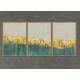 Kit 3 Quadros Decorativos Abstrato M�rmore Verde, Ouro e Bege