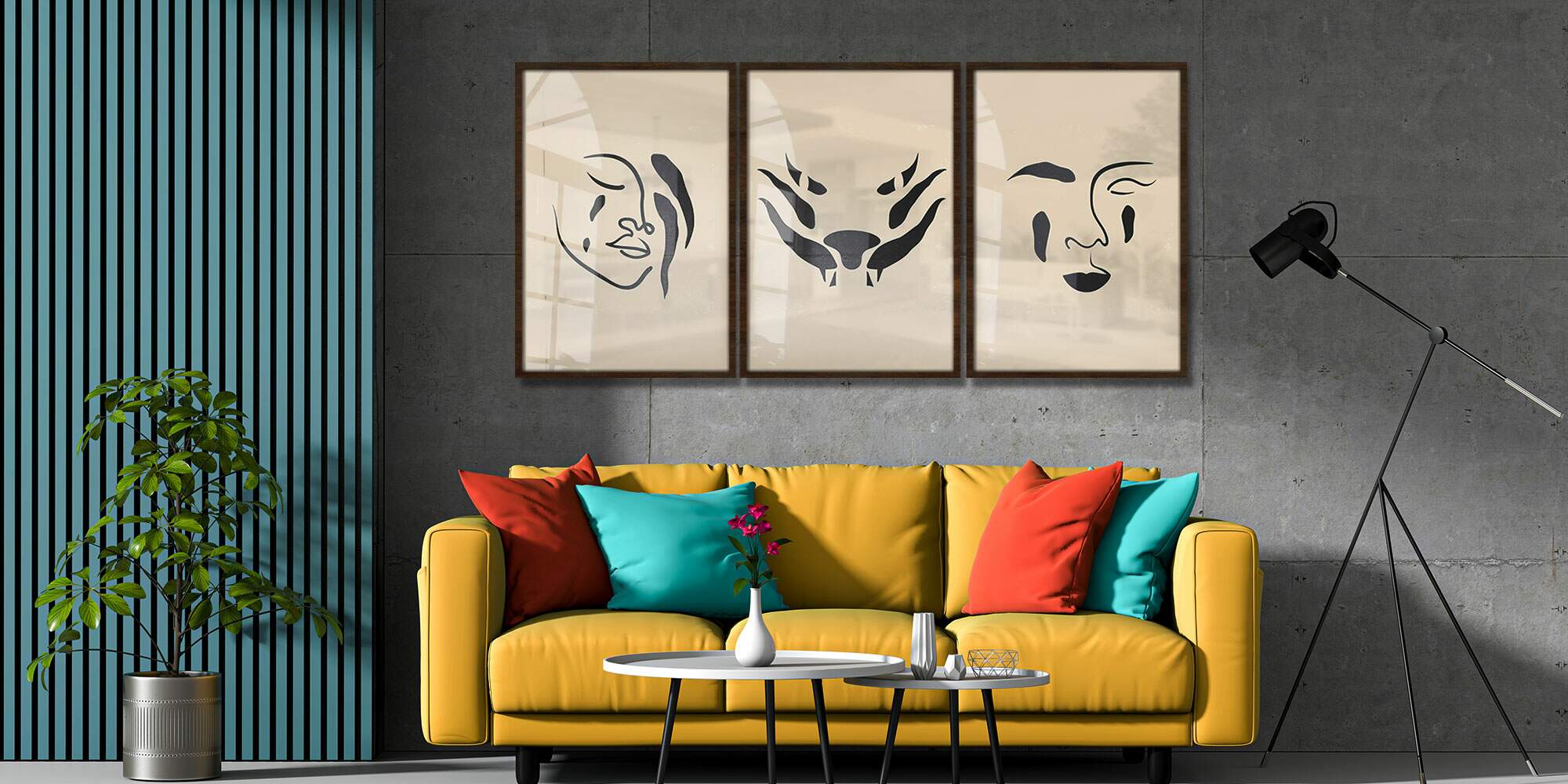 Kit 3 Quadros Decorativos Abstrato Pintura de Tra�os de Mulher