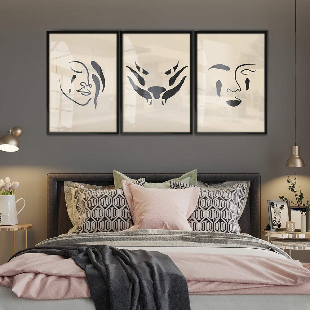 Kit 3 Quadros Decorativos Abstrato Pintura de Tra�os de Mulher