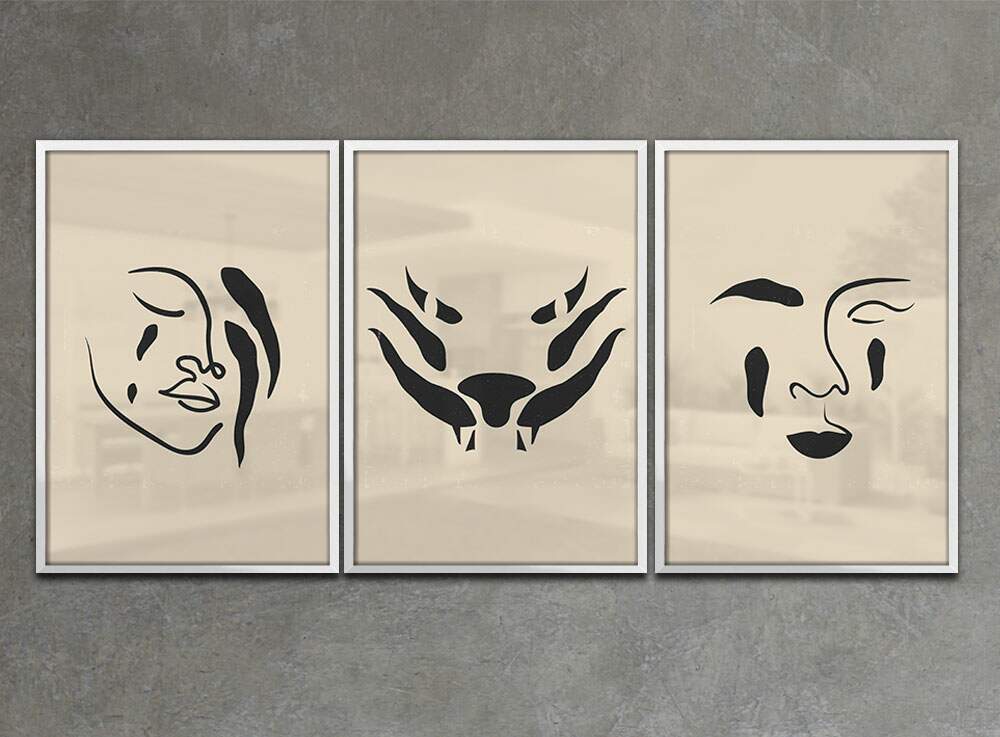 Kit 3 Quadros Decorativos Abstrato Pintura de Tra�os de Mulher