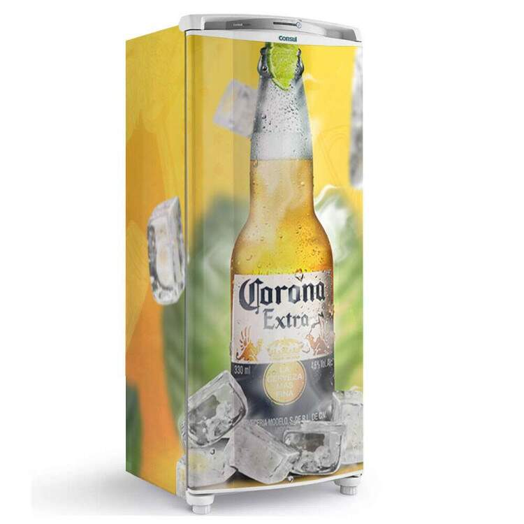 Adesivo para Envelopamento de Geladeira Cerveja Fundo Amarelo com Gelo