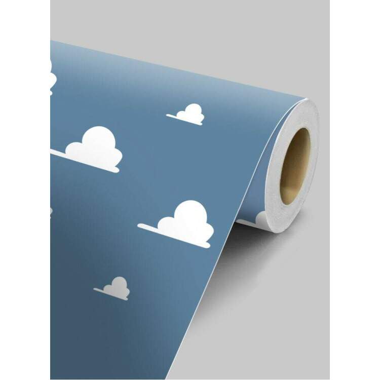 Papel de Parede Infantil Azul com nuvens brancas Mod 079