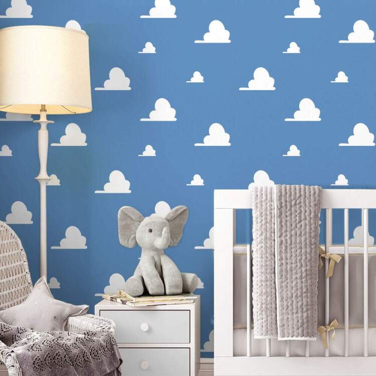 Papel de Parede Infantil Azul com nuvens brancas Mod 079