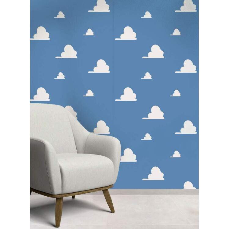 Papel de Parede Infantil Azul com nuvens brancas Mod 079