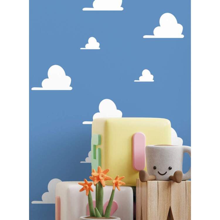 Papel de Parede Infantil Azul com nuvens brancas Mod 079