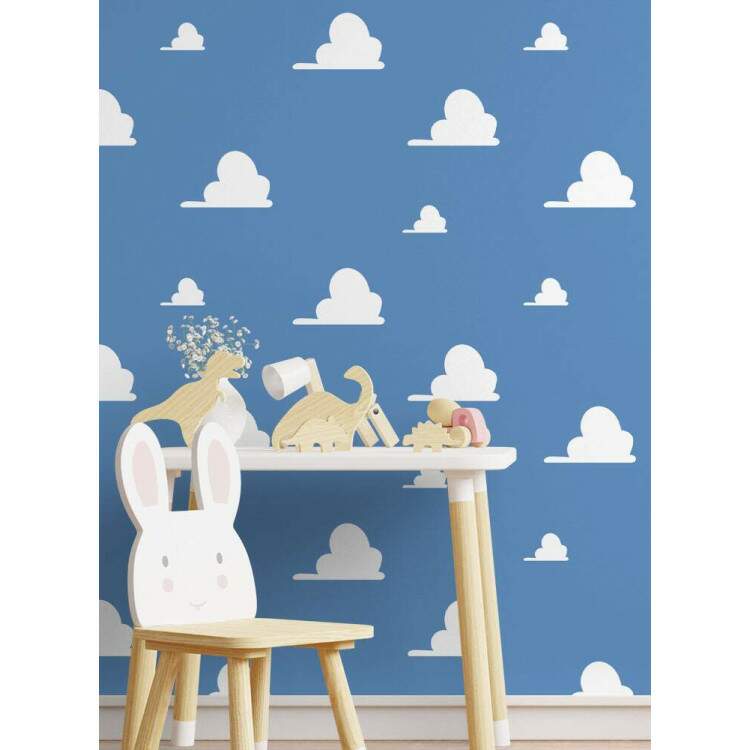 Papel de Parede Infantil Azul com nuvens brancas Mod 079