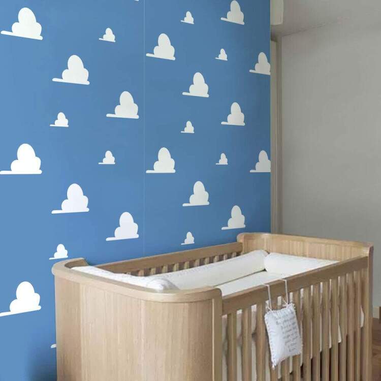 Papel de Parede Infantil Azul com nuvens brancas Mod 079