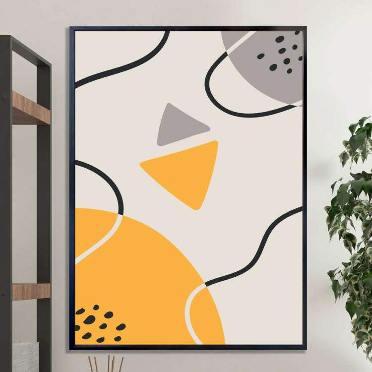 Quadro decorativo - Abstrato Amarelo com Detalhe Cinza