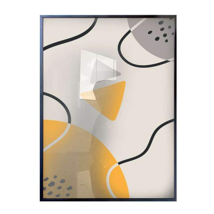 Quadro decorativo - Abstrato Amarelo com Detalhe Cinza