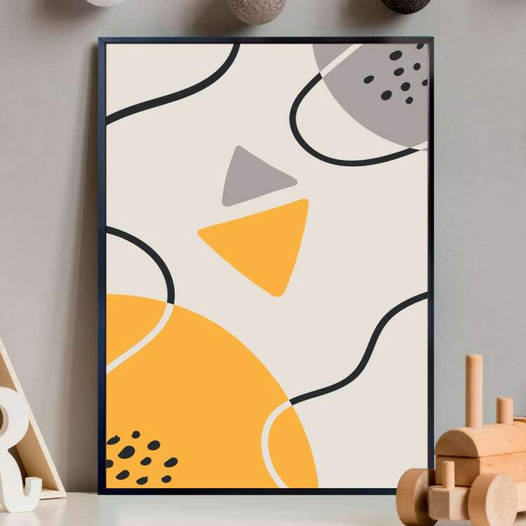 Quadro decorativo - Abstrato Amarelo com Detalhe Cinza