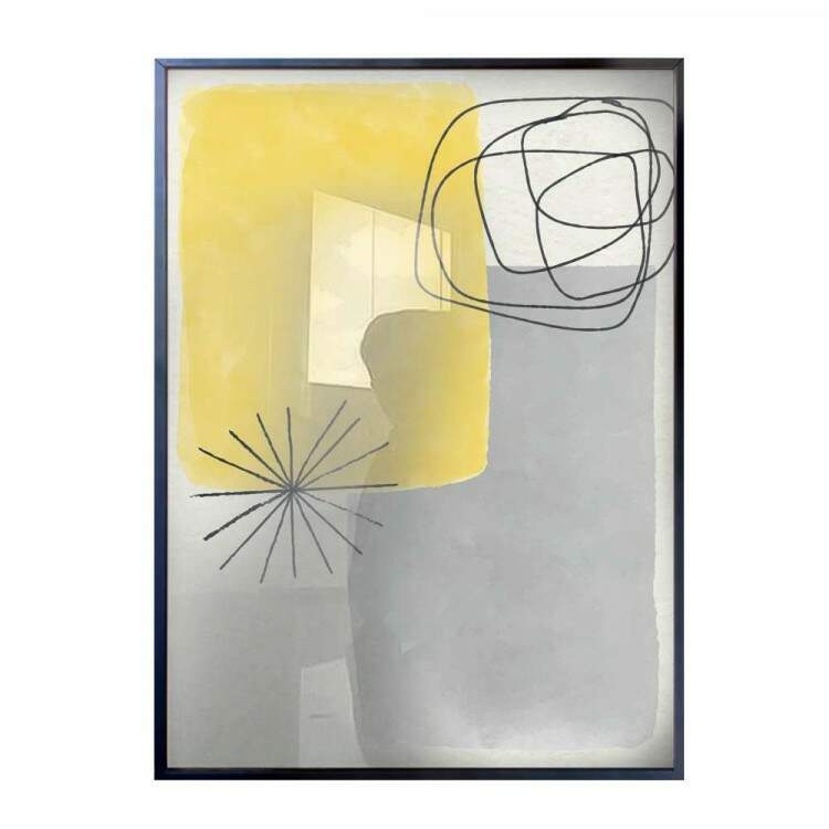 Quadro decorativo - Abstrato Amarelo e Cinza com Detalhe Minimalista