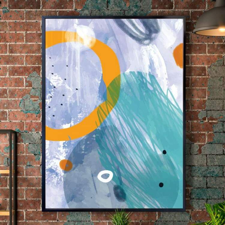 Quadro decorativo - Abstrato com Detalhe Azul e Amarelo