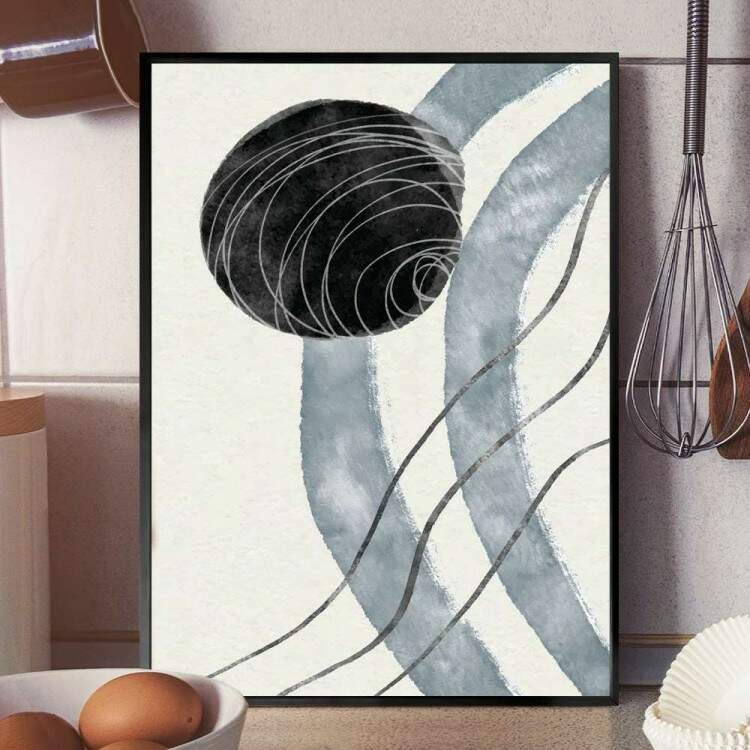 Quadro decorativo - Abstrato com Detalhe Azul Fundo Branco