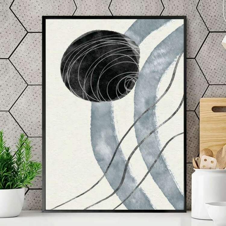 Quadro decorativo - Abstrato com Detalhe Azul Fundo Branco