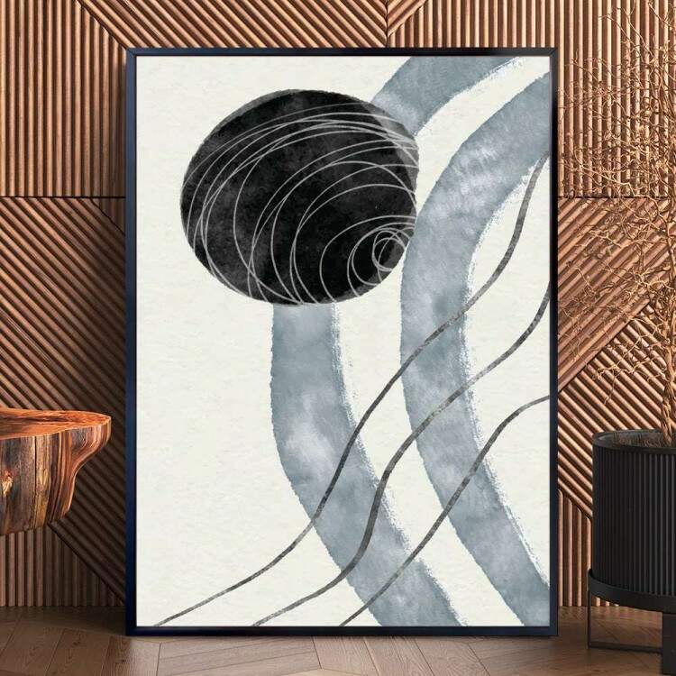 Quadro decorativo - Abstrato com Detalhe Azul Fundo Branco