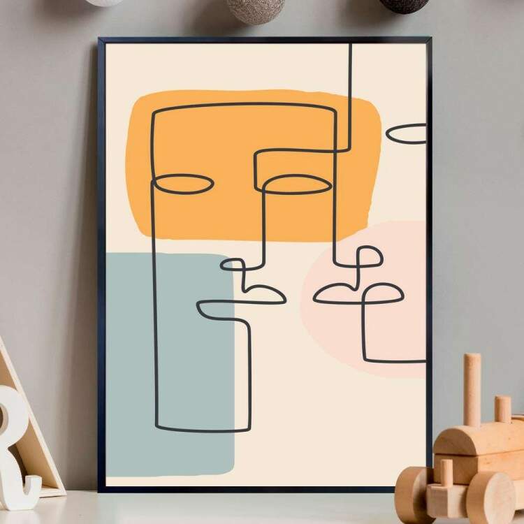 Quadro decorativo - Abstrato e Minimalista com Detalhe Amarelo e Azul