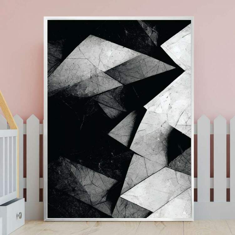 Quadro decorativo - Abstrato Pedras Preto e Branco