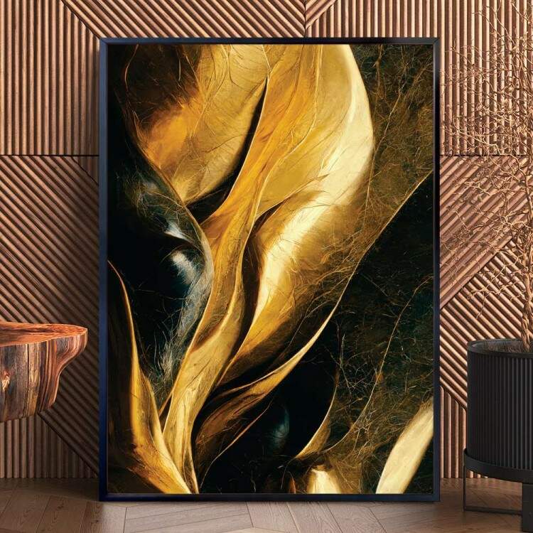 Quadro decorativo - Folhas com Detalhes Dourados