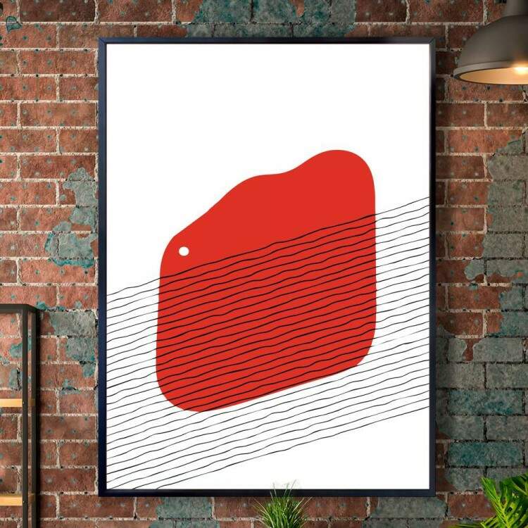 Quadro decorativo - Fundo Branco com Detalhe Vermelho 1