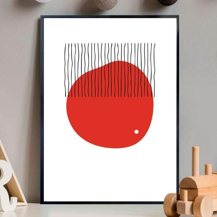 Quadro Decorativo - Fundo Branco com Detalhe Vermelho 2