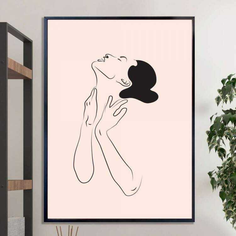 Quadro decorativo - Minimalista Branco com Trao de Mulher