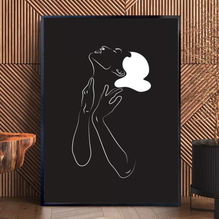 Quadro decorativo - Minimalista Preto com Traos Brancos de Mulher