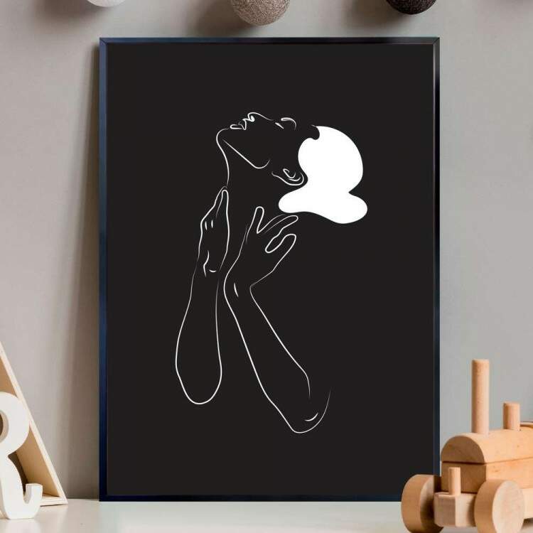 Quadro decorativo - Minimalista Preto com Traos Brancos de Mulher