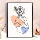 Quadro decorativo - Minimalista Tra�o de Mulher se Abra�ando com Flores