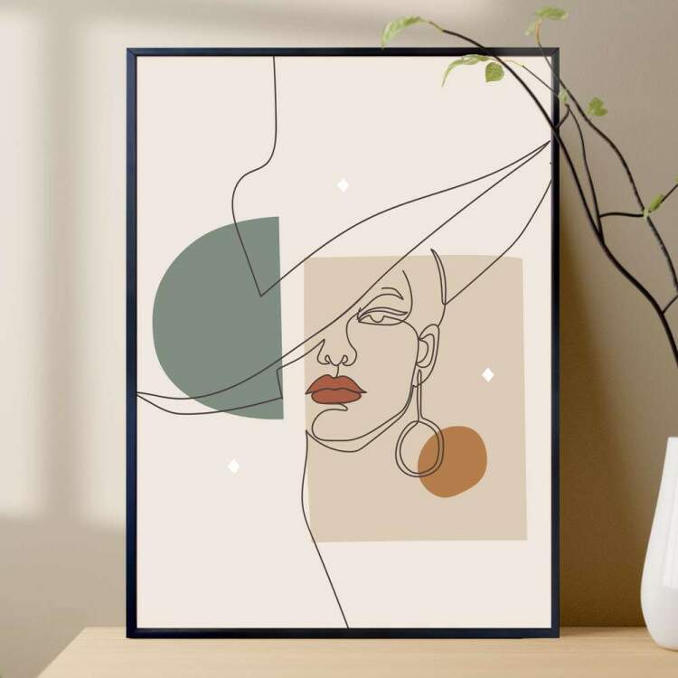 Quadro decorativo - Minimalista Traos de Mulher com Brinco