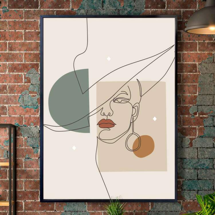 Quadro decorativo - Minimalista Traos de Mulher com Brinco