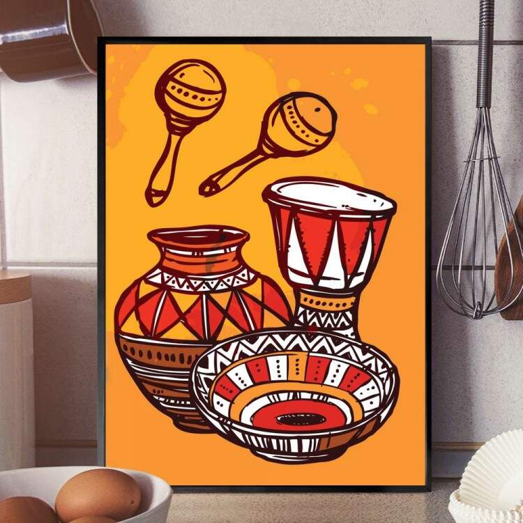 Quadro decorativo - Estilo Africano Bacias e Tambores