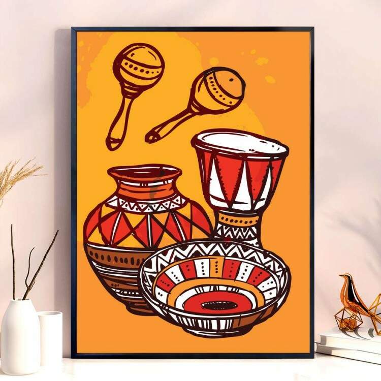 Quadro decorativo - Estilo Africano Bacias e Tambores