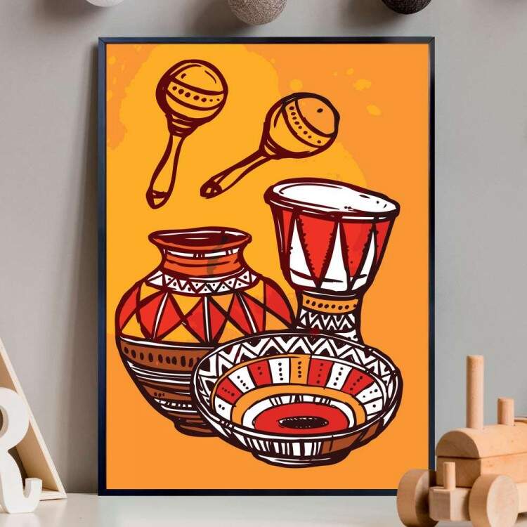 Quadro decorativo - Estilo Africano Bacias e Tambores
