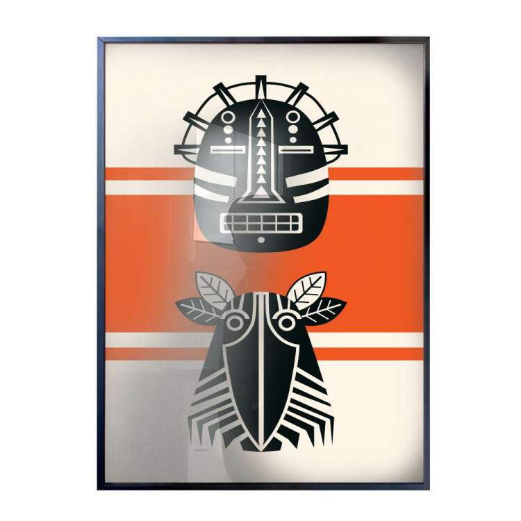 Quadro decorativo - Estilo Africano com Fundo Branco e Listra Laranja