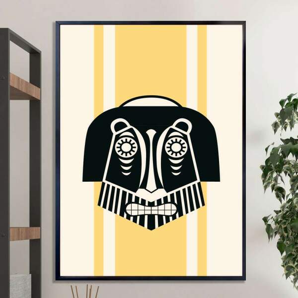 Quadro decorativo - Estilo Africano Fundo Branco com Detalhe Amarelo