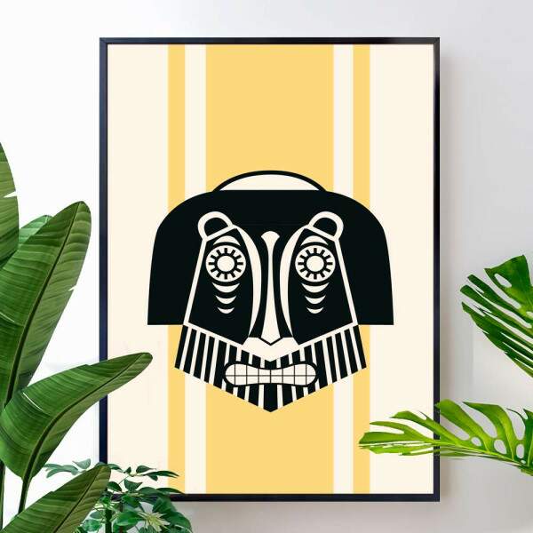 Quadro decorativo - Estilo Africano Fundo Branco com Detalhe Amarelo