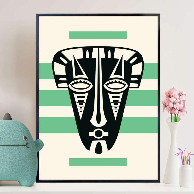 Quadro decorativo - Estilo Africano Fundo Branco e Verde