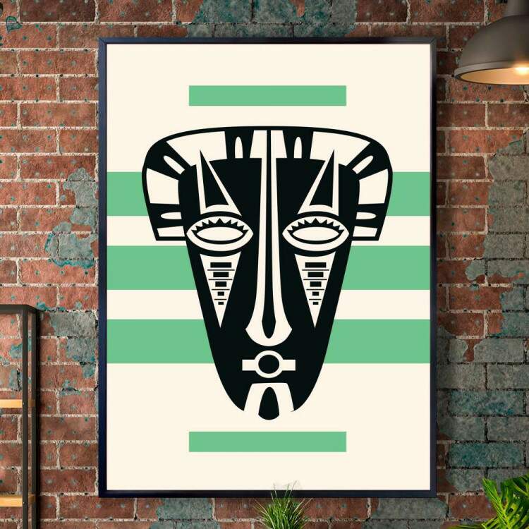 Quadro decorativo - Estilo Africano Fundo Branco e Verde