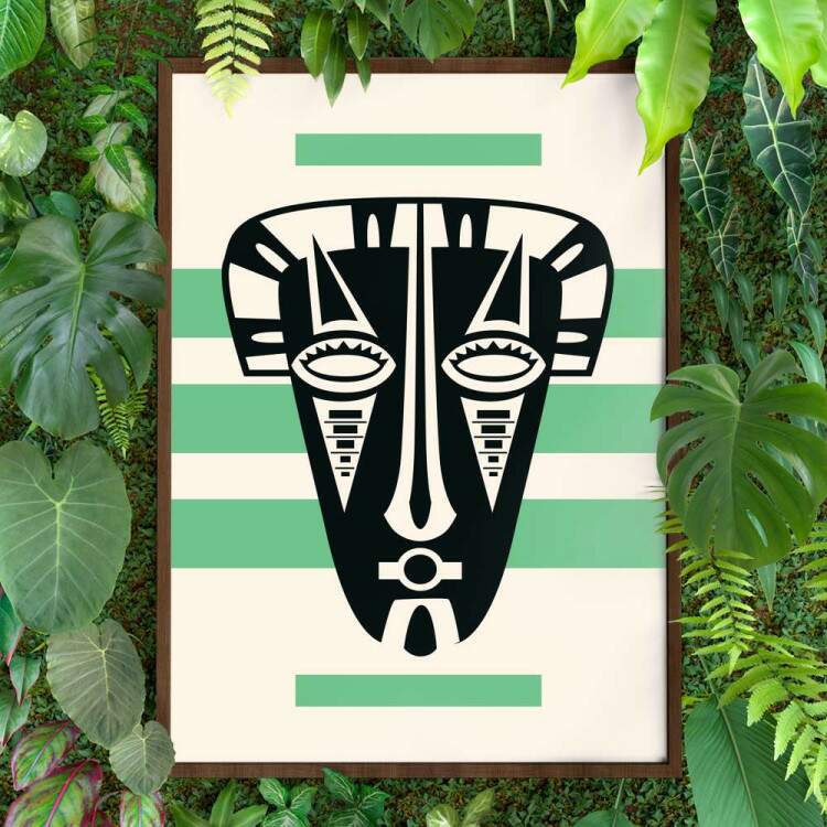 Quadro decorativo - Estilo Africano Fundo Branco e Verde
