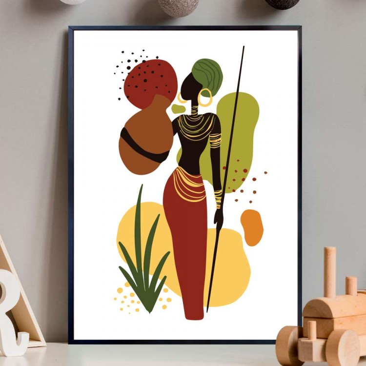 Quadro decorativo - Estilo Africano Mulher com Acessrios e Detalhes Minimalistas